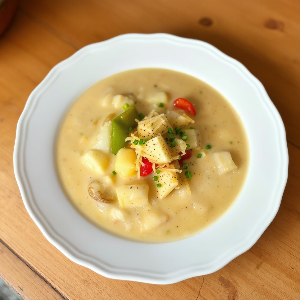 Zuppa Cremosa di Patate e Peperoni con Cheddar