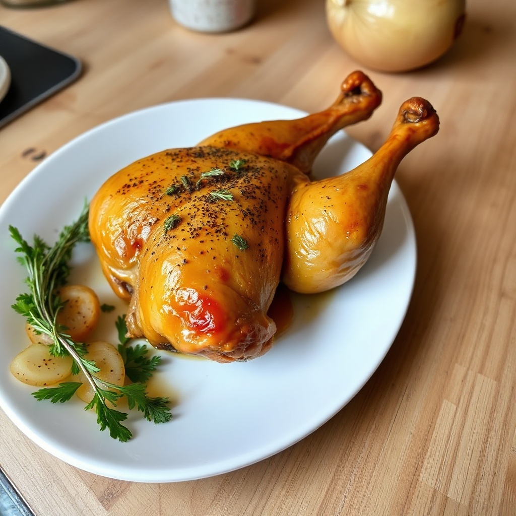 Goldene Bratente mit Kräuterinfusion