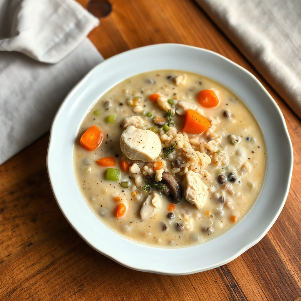 Cremige Hühner- und Wildreissuppe