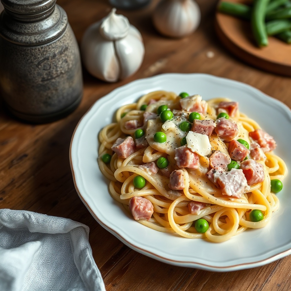 Cremige Pasta mit Schinken und Gemüse