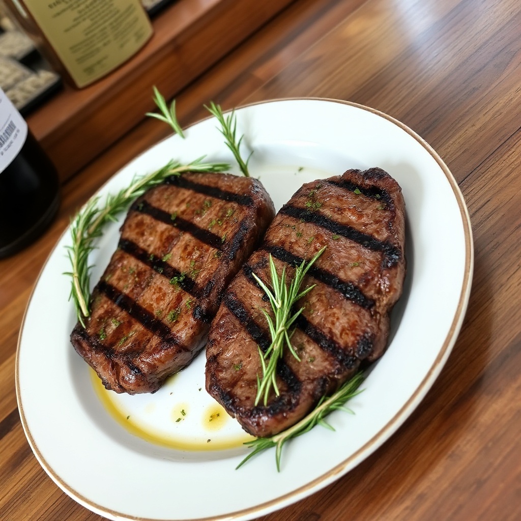 Herzhafte gegrillte Ribeye-Steaks mit Kräutermarinade