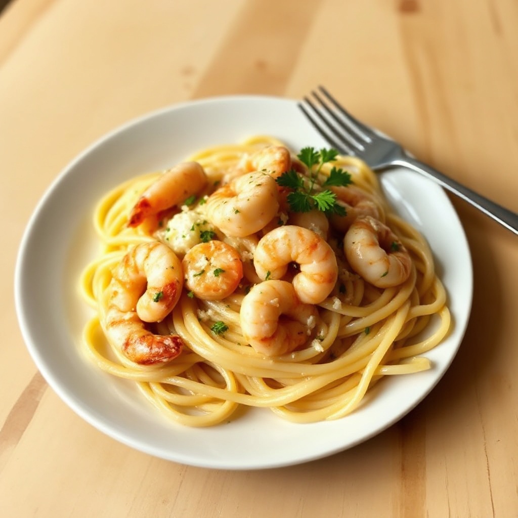 Pasta Cremosa con Gamberetti all'Aglio