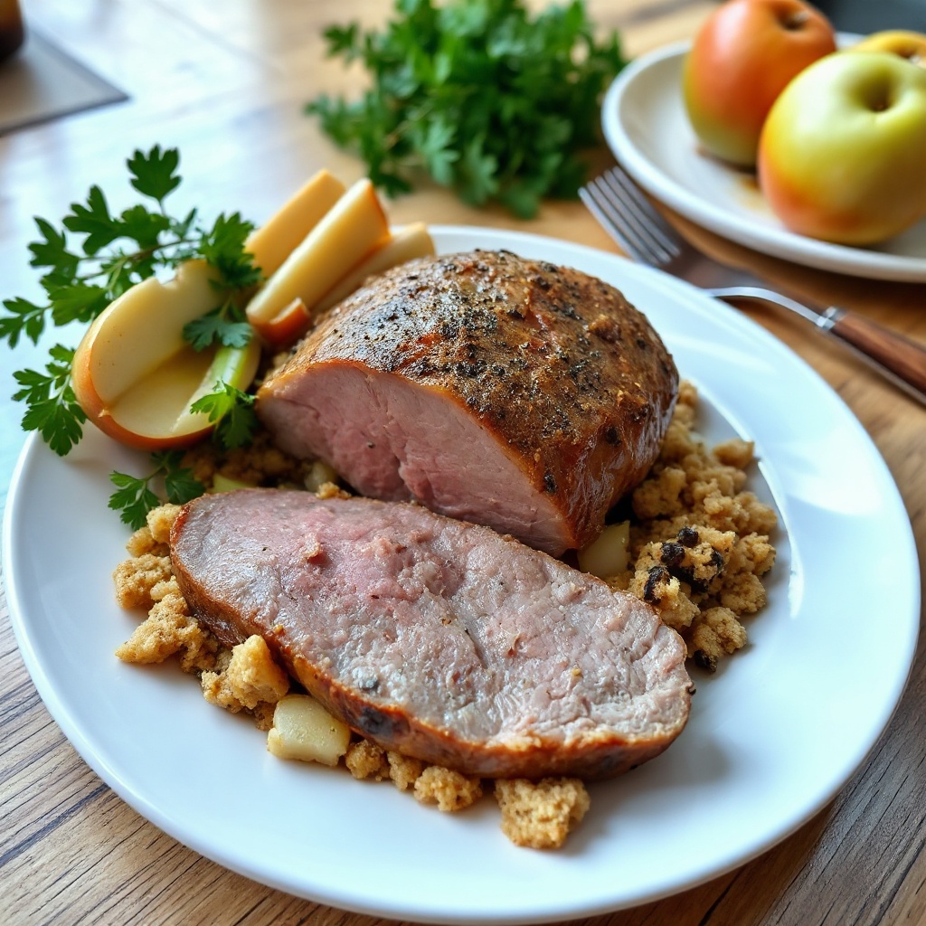 Festive Pork Crown Roast with Apple Herb Stuffing