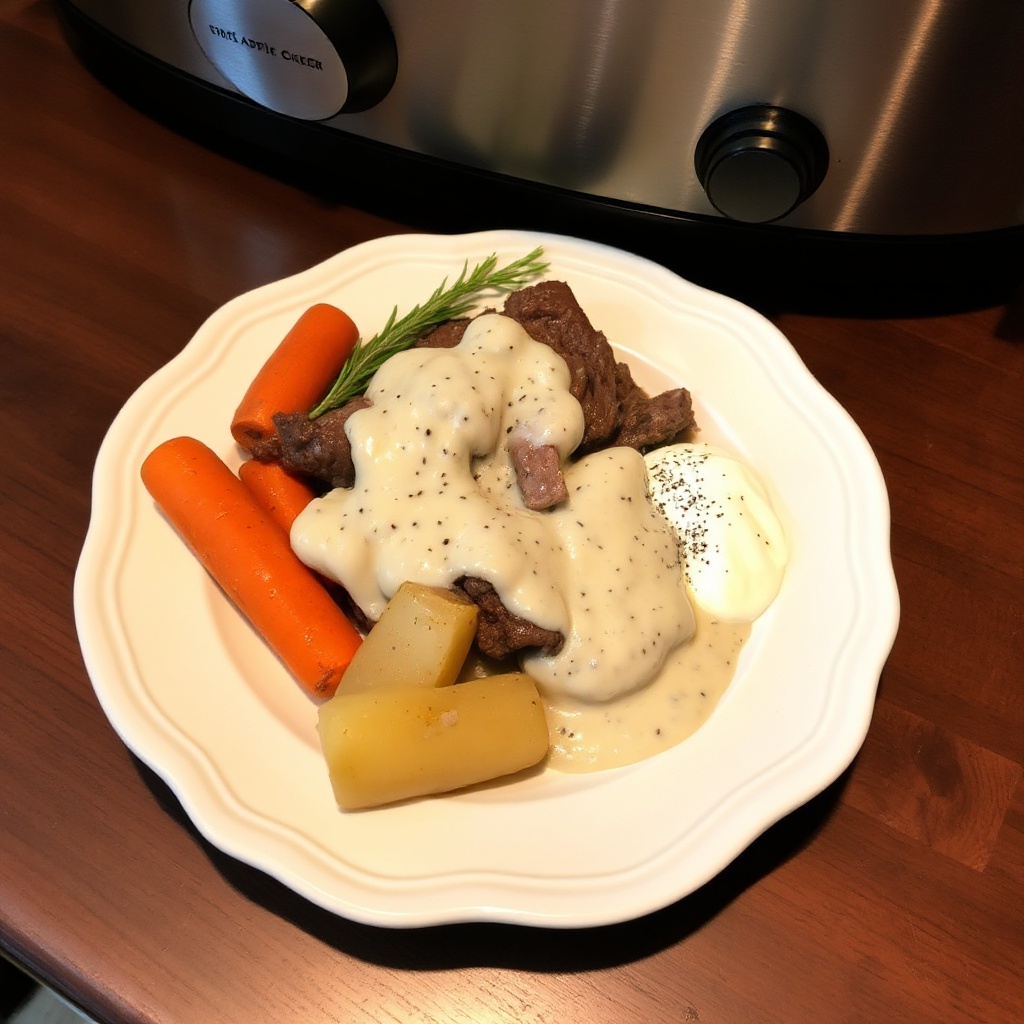 Langsame Kochzeit Zartes Rinderbraten mit Cremiger Sauce