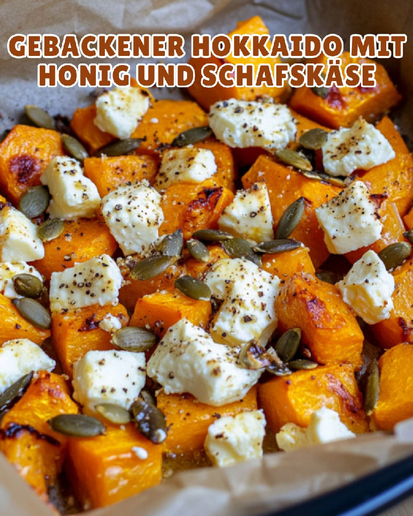 Gebackener Hokkaido mit Honig und Schafskäse – Herbstlicher Genuss aus dem Ofen