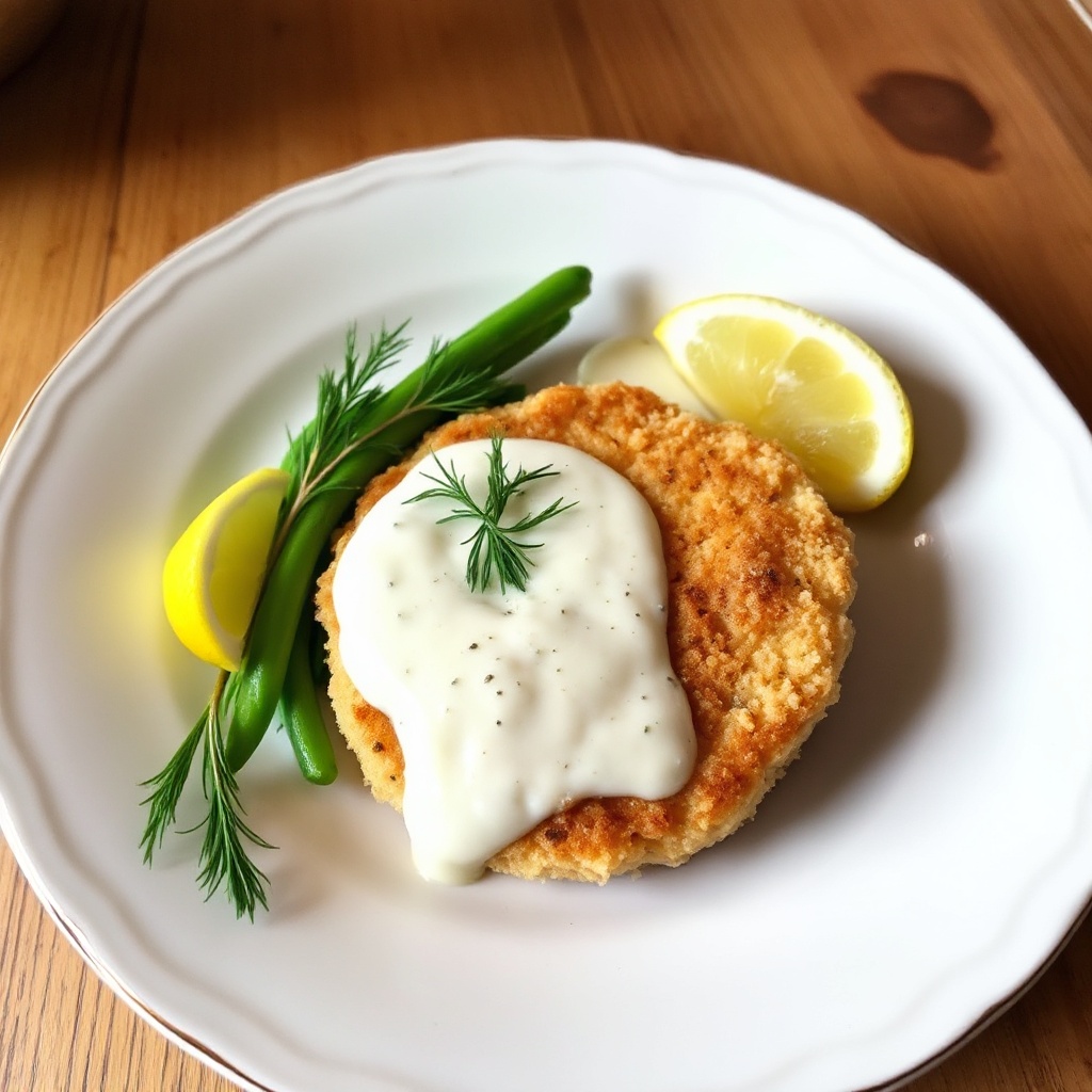 Knusprige Lachsfrikadellen mit Zitronen-Dill-Sauce