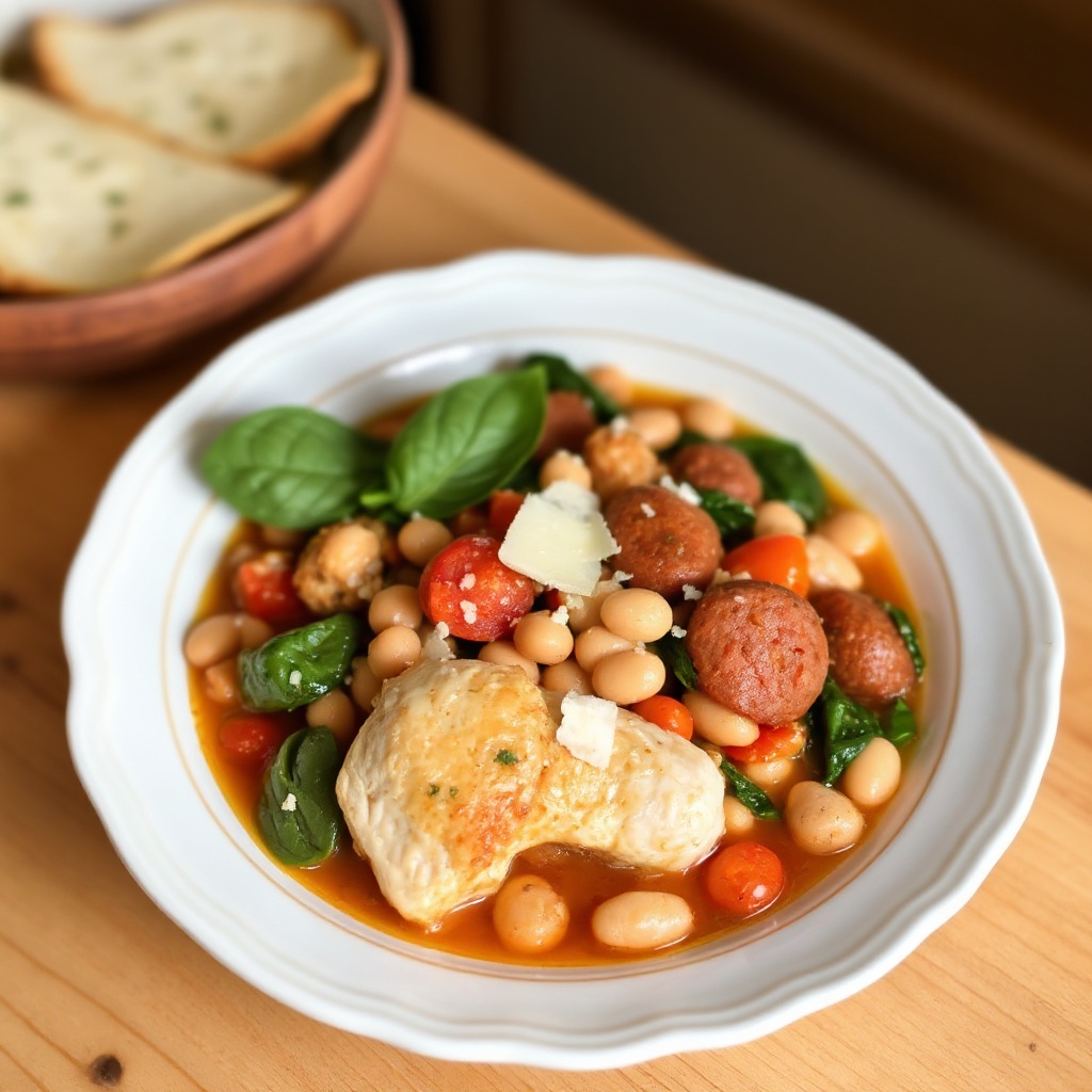 Rustikale italienische Hähnchen- und Bohnensuppe