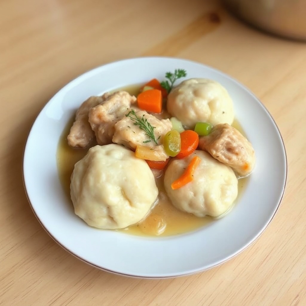 Hausgemachtes Hähnchen mit fluffigen Knödeln