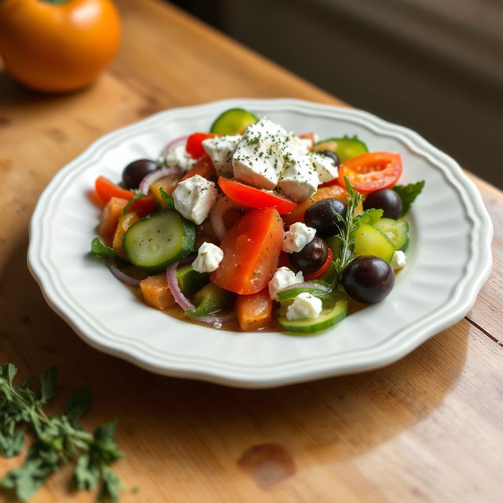 Mediterraner Frischer Salat mit Feta und Kräutern