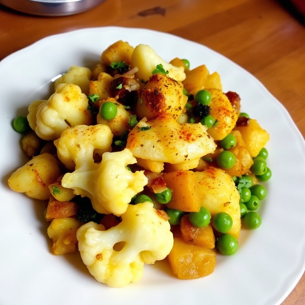 Gewürzter Blumenkohl und Kartoffel-Pfanne