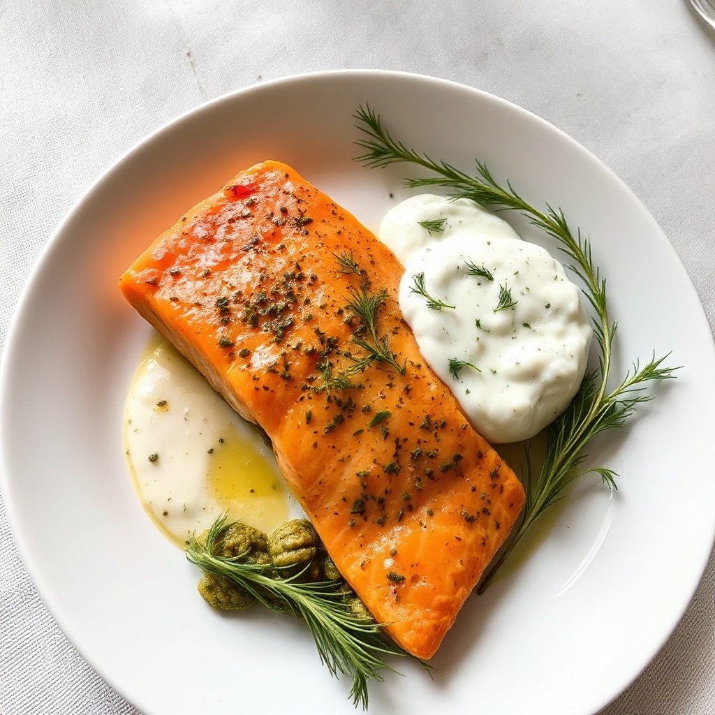 Gebratener Lachs mit würziger Kräutersauce