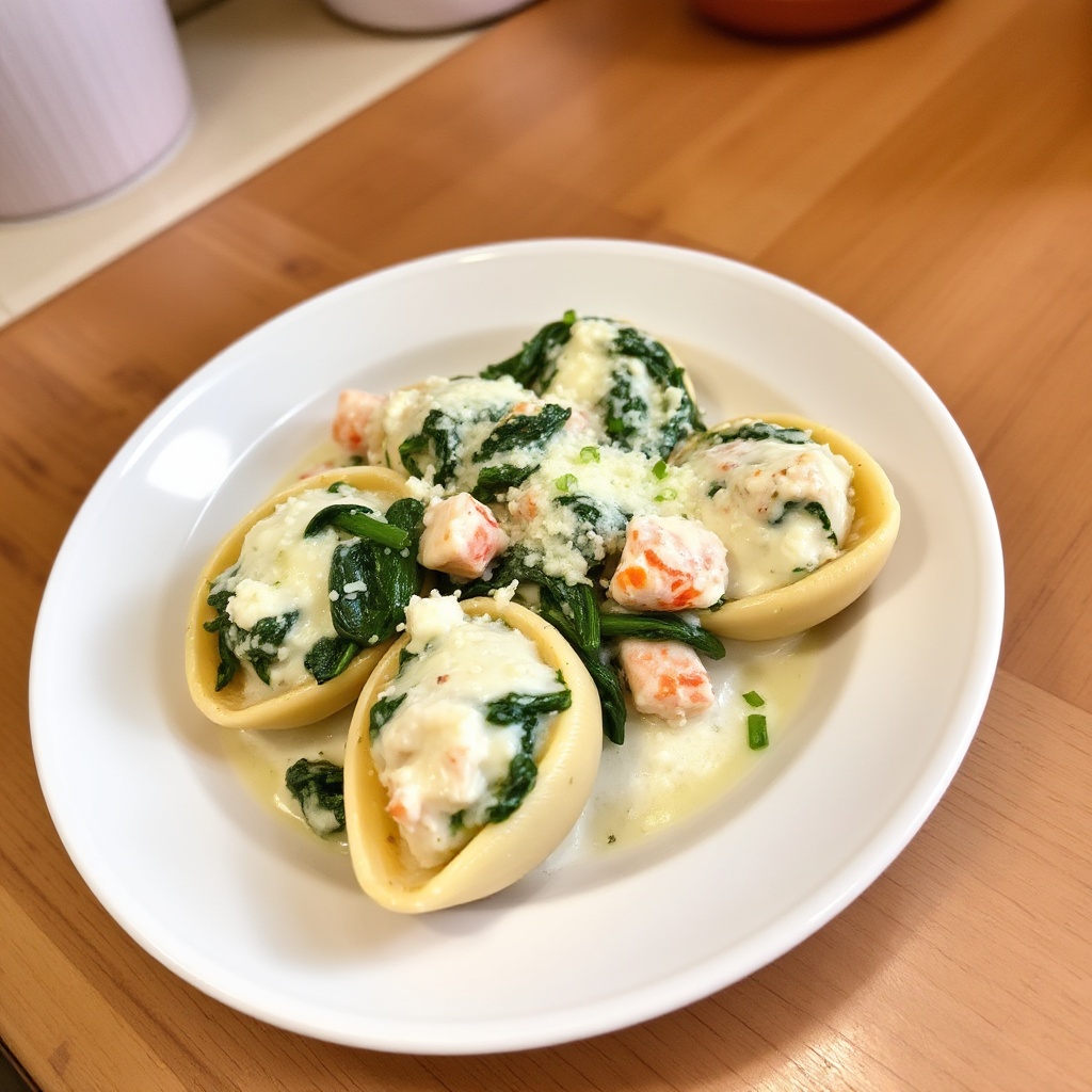 Conchiglie Ripiene di Granchio e Spinaci Cremosi