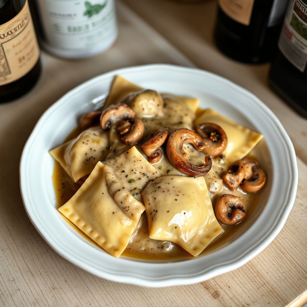 Creamy Marsala Mushroom Sauce with Ravioli