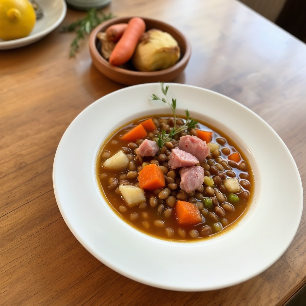 Herzhafter Schinken-Linsen-Suppe