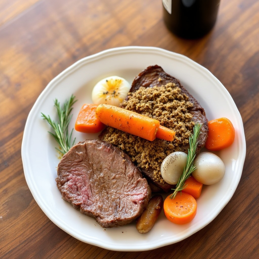 Langsam gekochter Braten mit Kräuterkruste