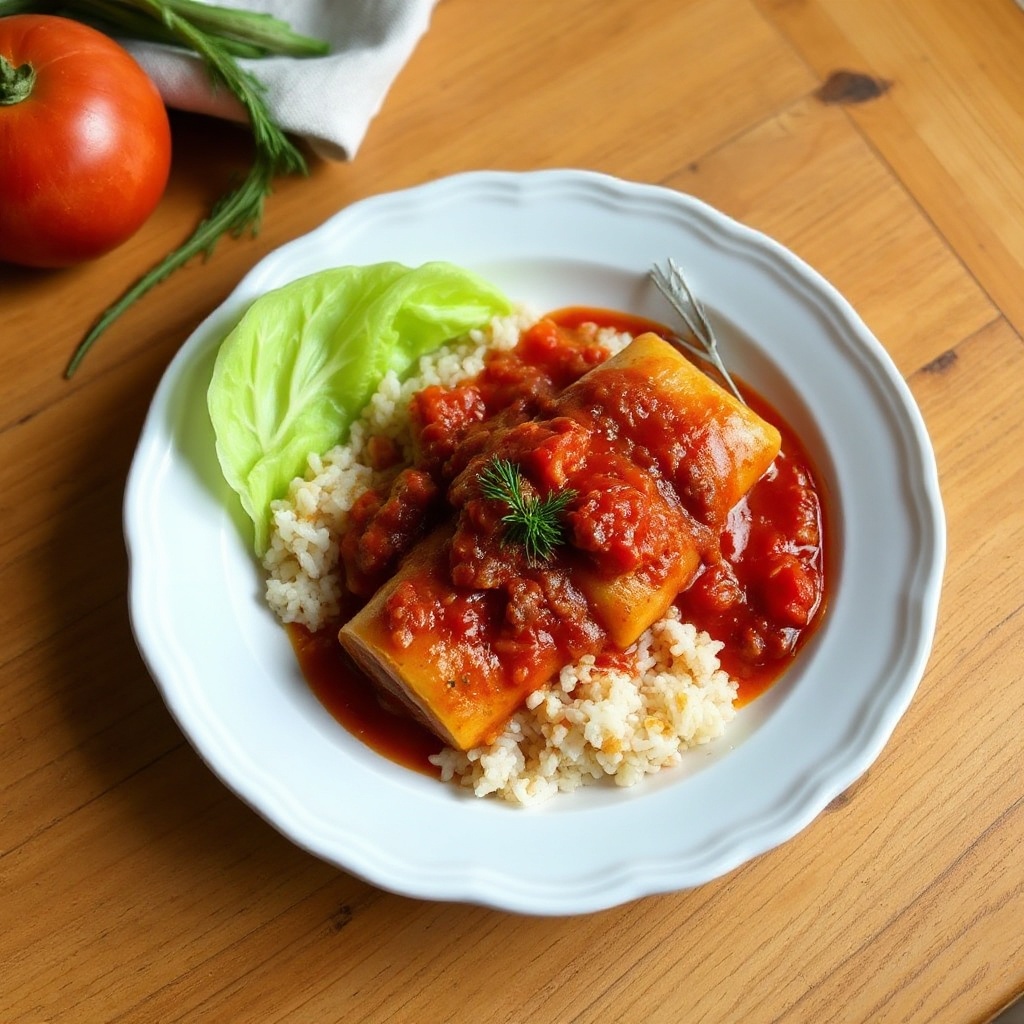 Involtini di Cavolo Salati con Salsa di Pomodoro