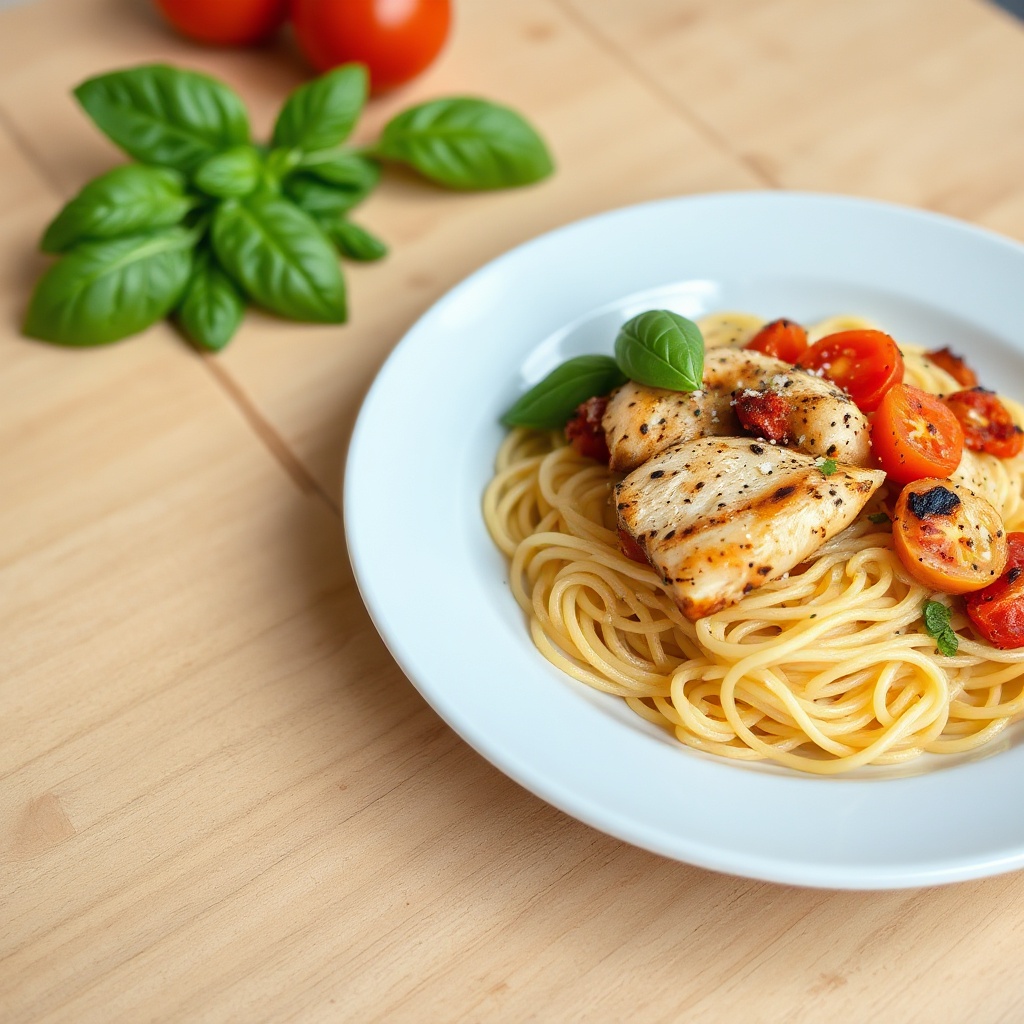 Herzhafte Gegrillte Hähnchen Bruschetta Pasta