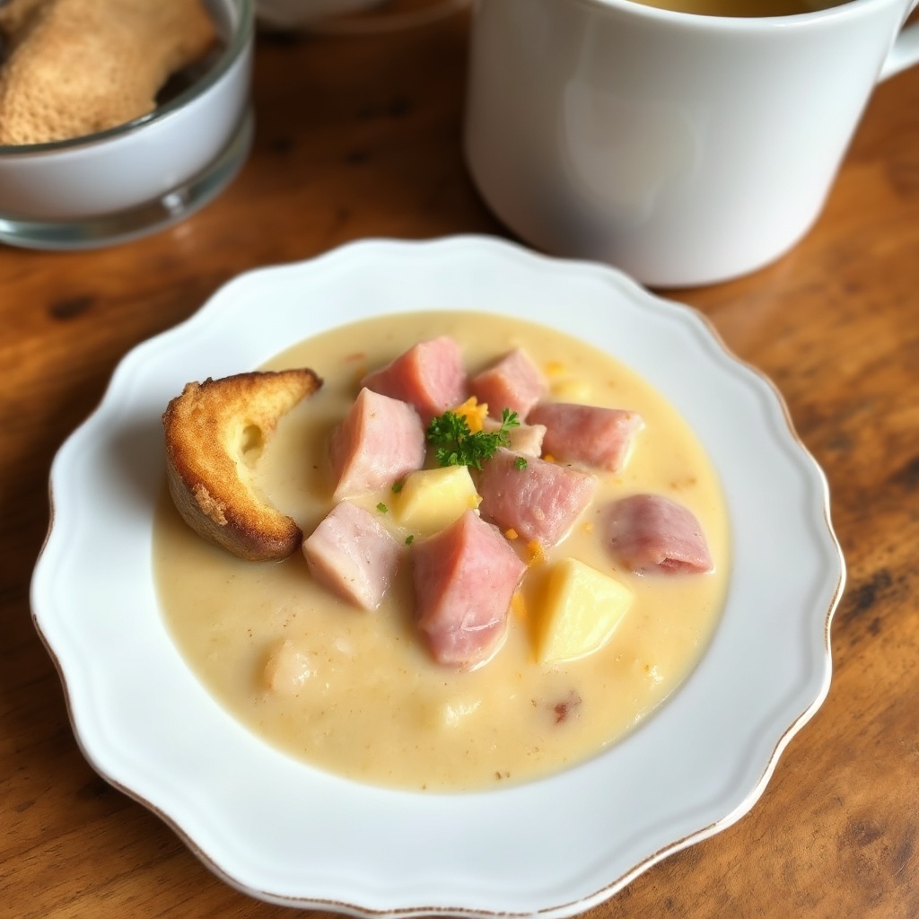 Zuppa Cremosa di Cheddar, Prosciutto e Patate