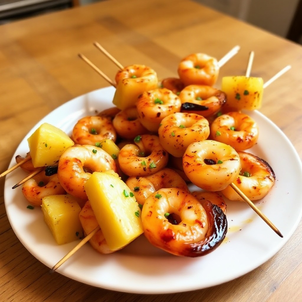 Spiedini di Gamberi e Ananas con Glassa Agrumata