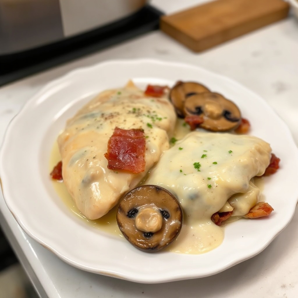 Cremige Bacon-Pilz-Hühnchen-Auflauf