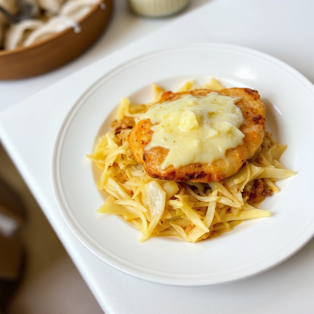 Herzhafter Hähnchenauflauf mit Sauerkraut und Käse
