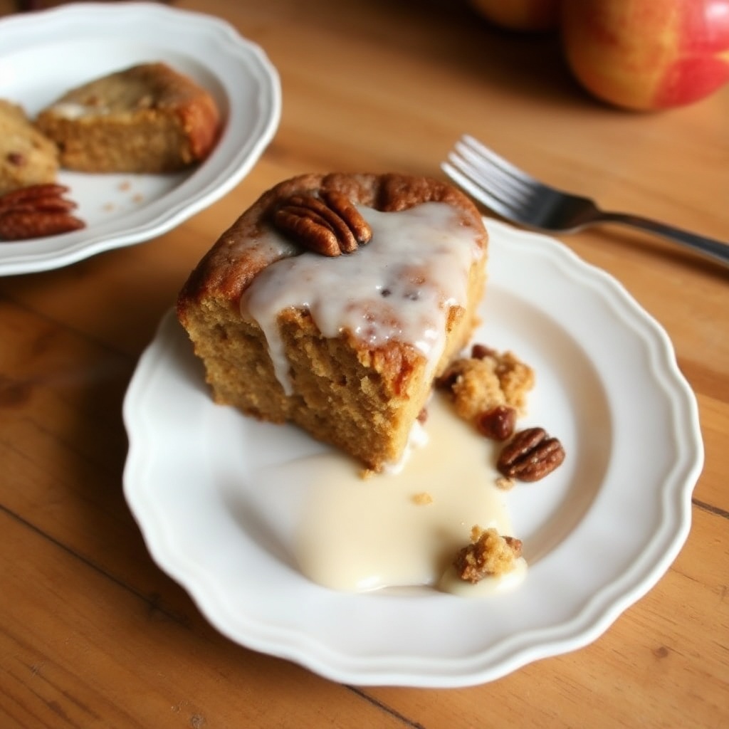 Gewürzter Apfelmus-Kaffeekuchen mit Pekannussglasur