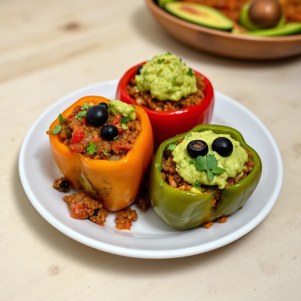 Southwestern Stuffed Bell Peppers with Guacamole Topping