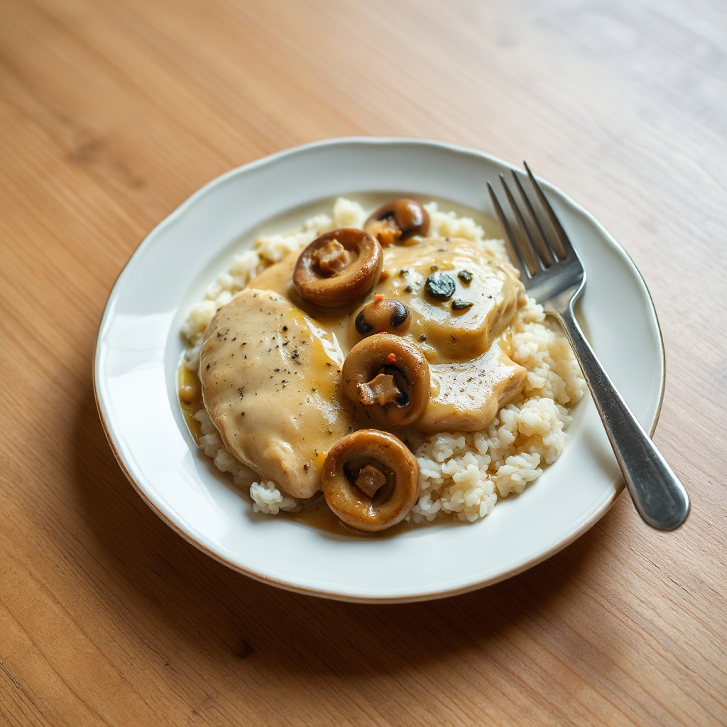 Cremiges Hähnchen mit Pilz-Brandy-Sauce
