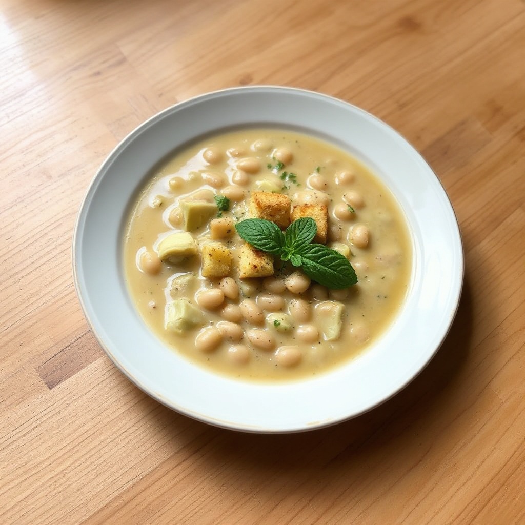 Cremige Artischocken- und Cannellini-Bohnensuppe