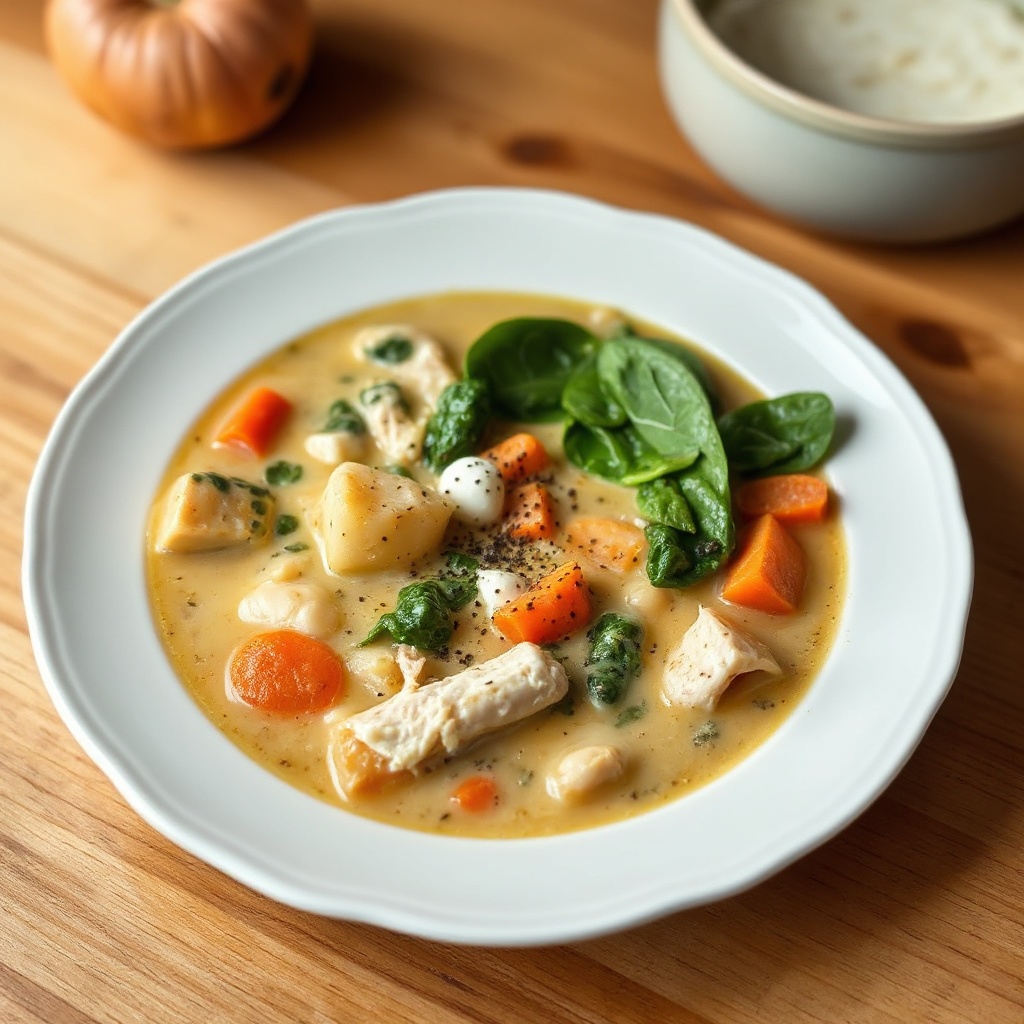 Cremige Hühner- und Spinatsuppe