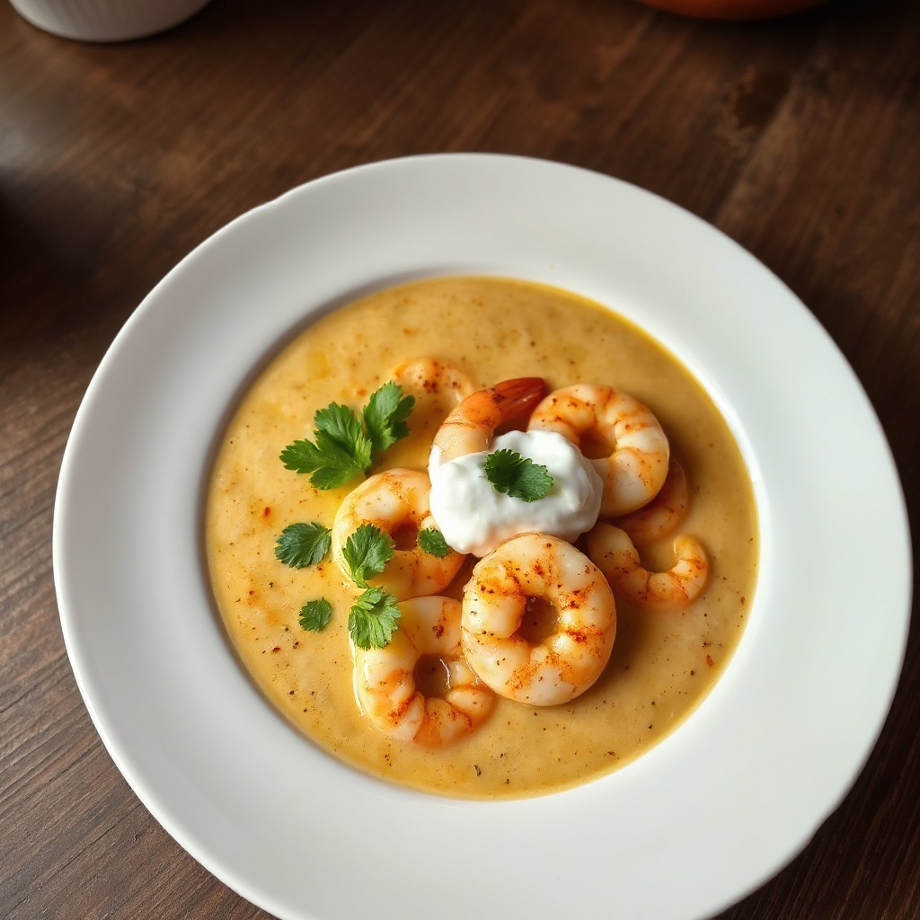 Cremige gewürzte Garnelensuppe