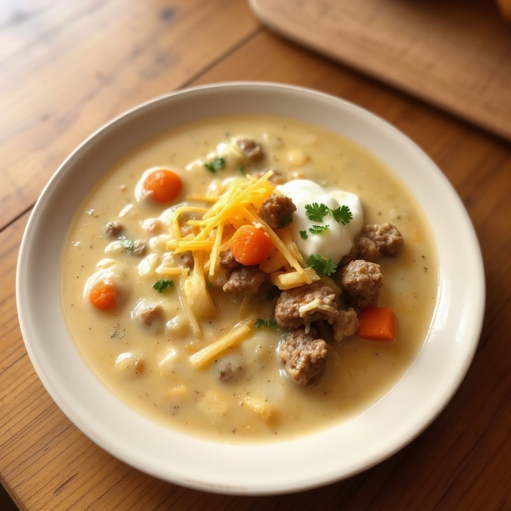 Zuppa di Patate Cremosa con Cheeseburger