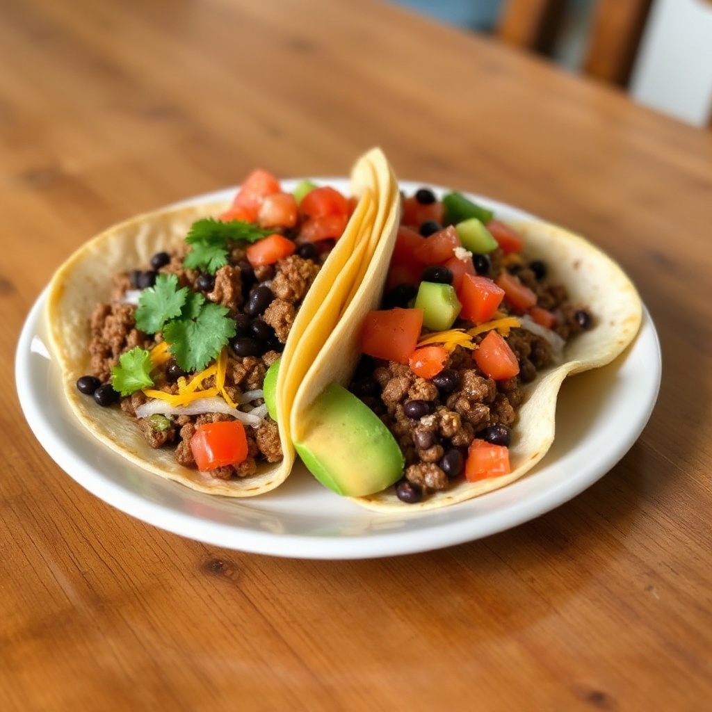 Gewürzte schwarze Bohnen und Rindfleisch Tacos