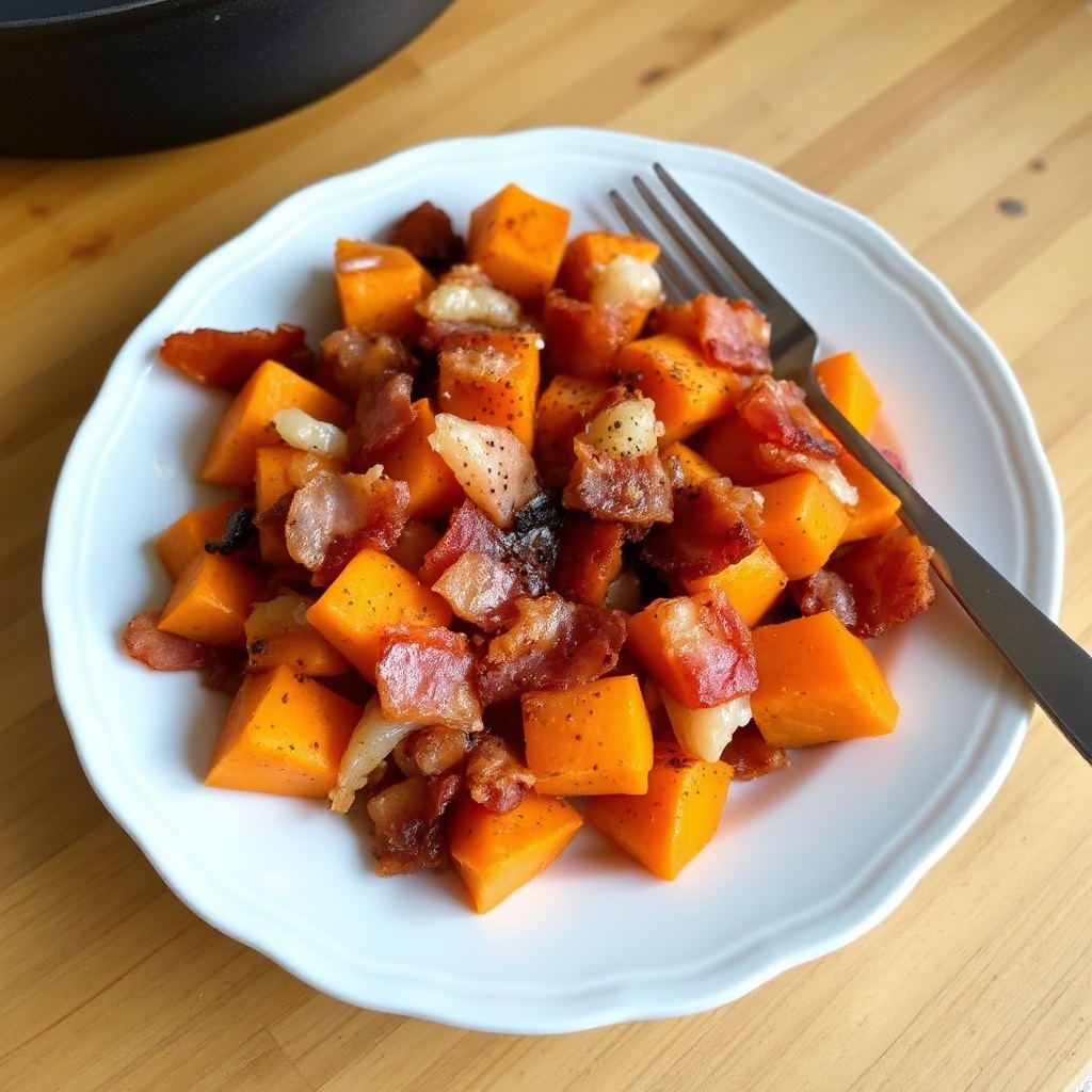 Herzhafter Süßkartoffel-Bacon-Pfanne