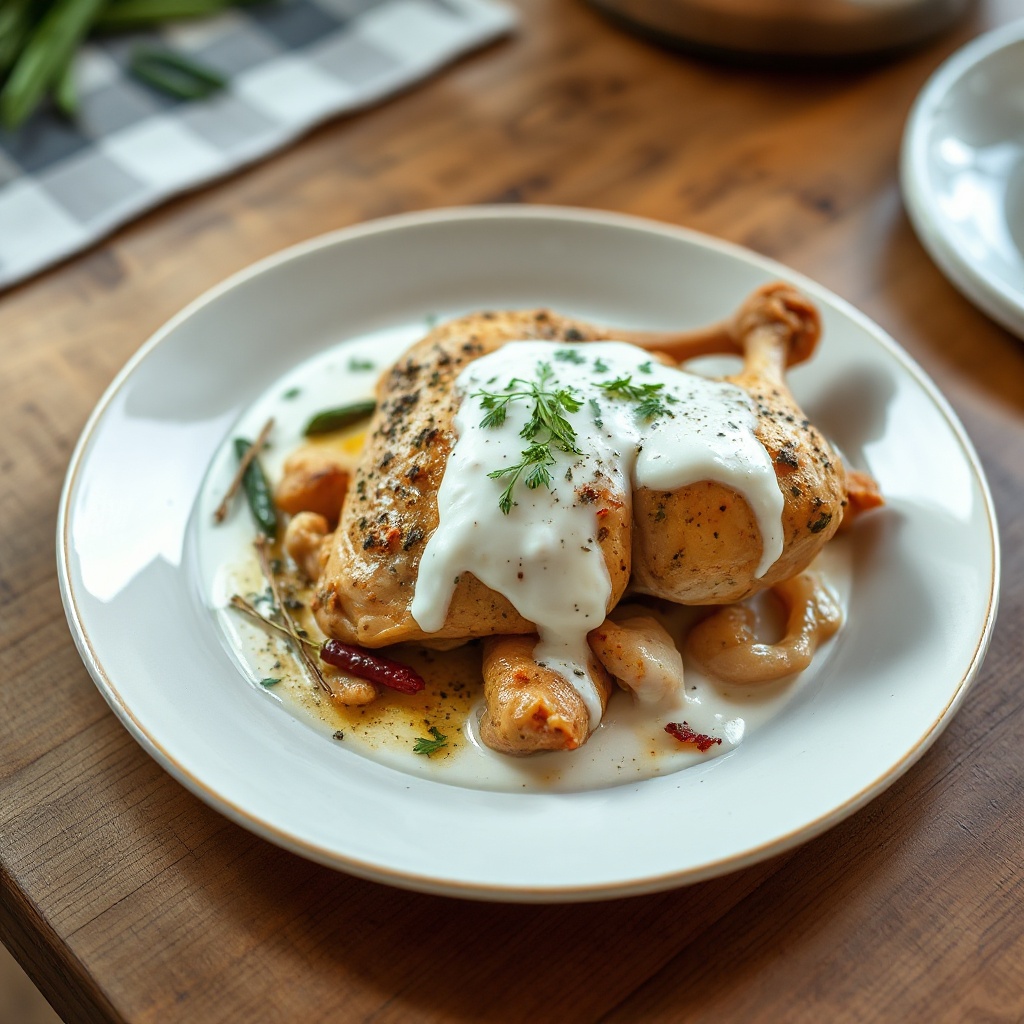 Kräuter-infused Brathähnchen mit cremiger Joghurtsoße