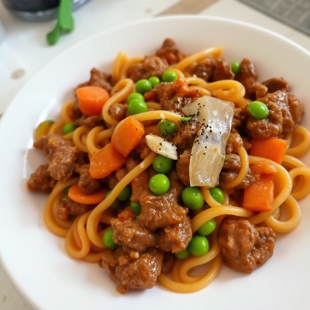 Herzhafter Rindfleisch- und Gemüse-Pasta