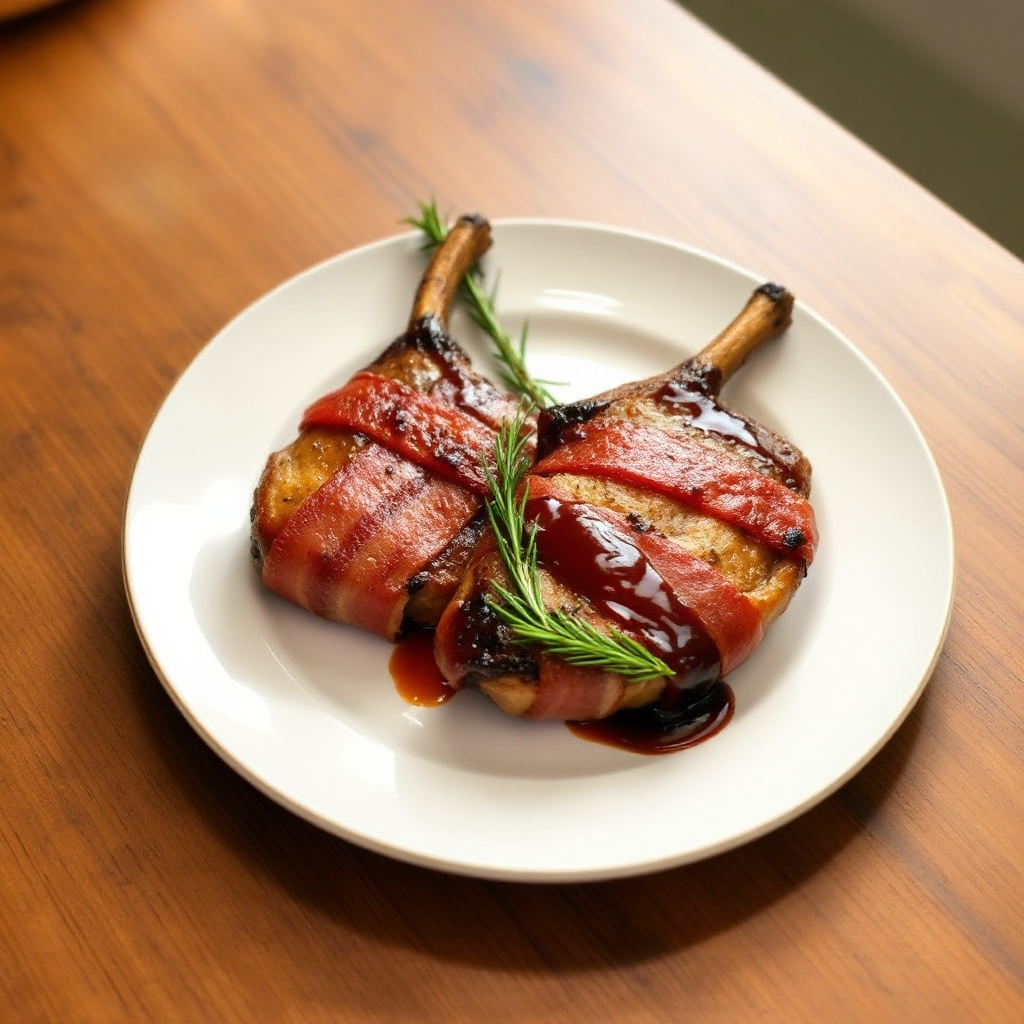 Grilled Bacon-Wrapped Pork Chops with Herb-Infused BBQ Glaze