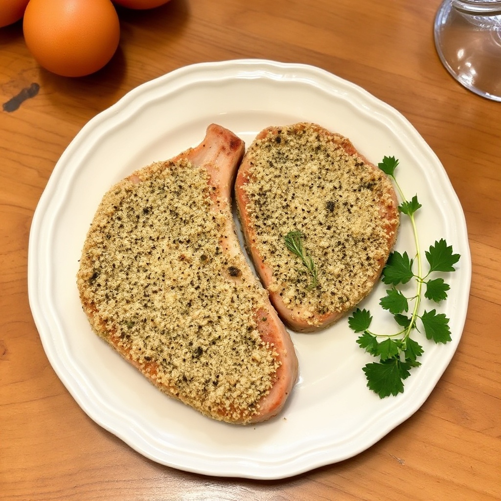 Herzhafte Kräuterkruste Schweinekoteletts