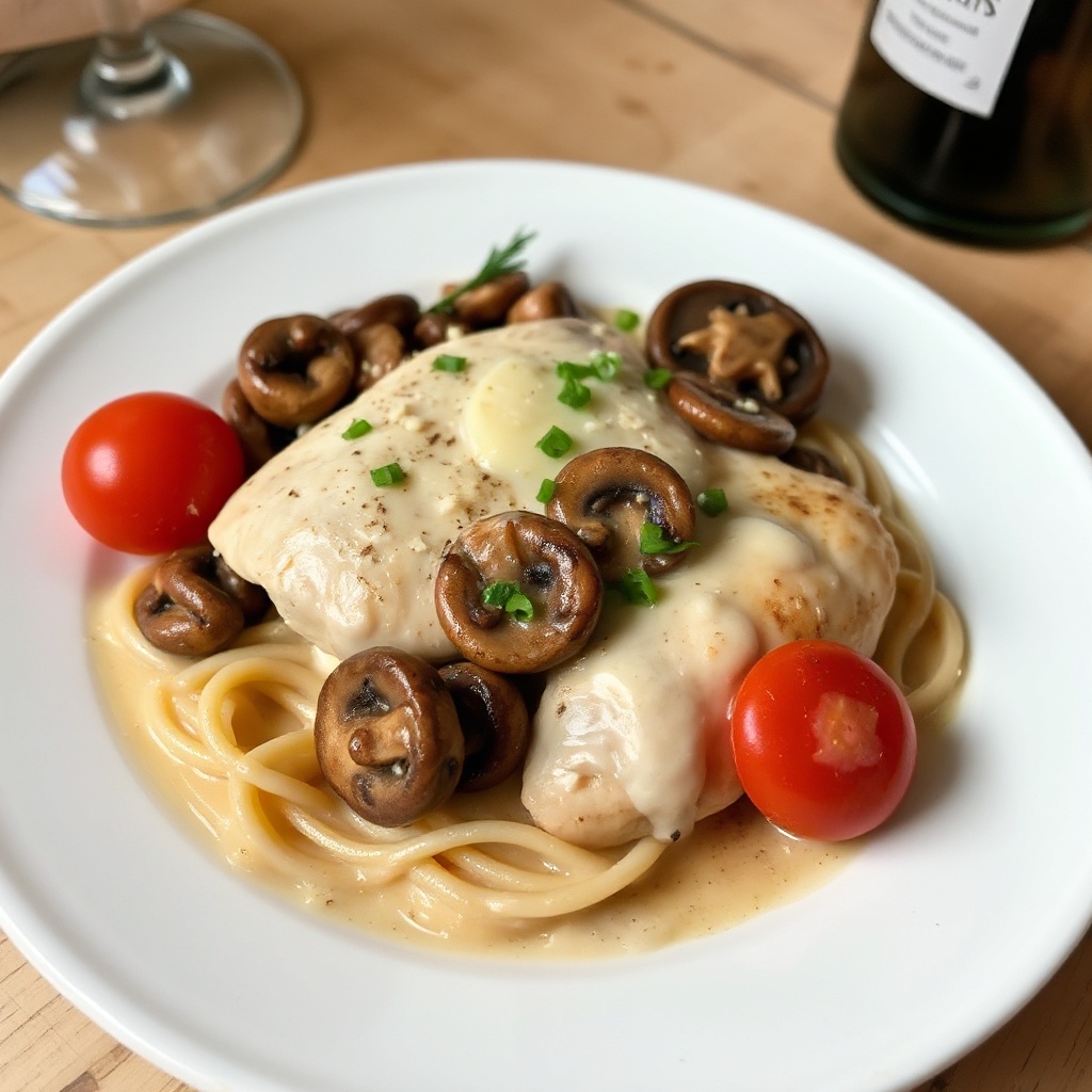 Savory Chicken with Mushrooms and Creamy Swiss Sauce