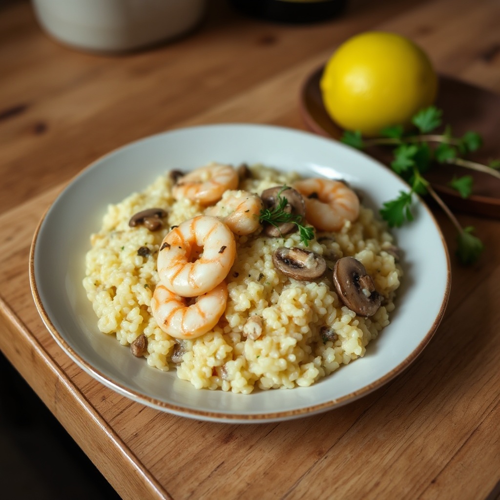 Cremiges Risotto mit Garnelen und Pilzen