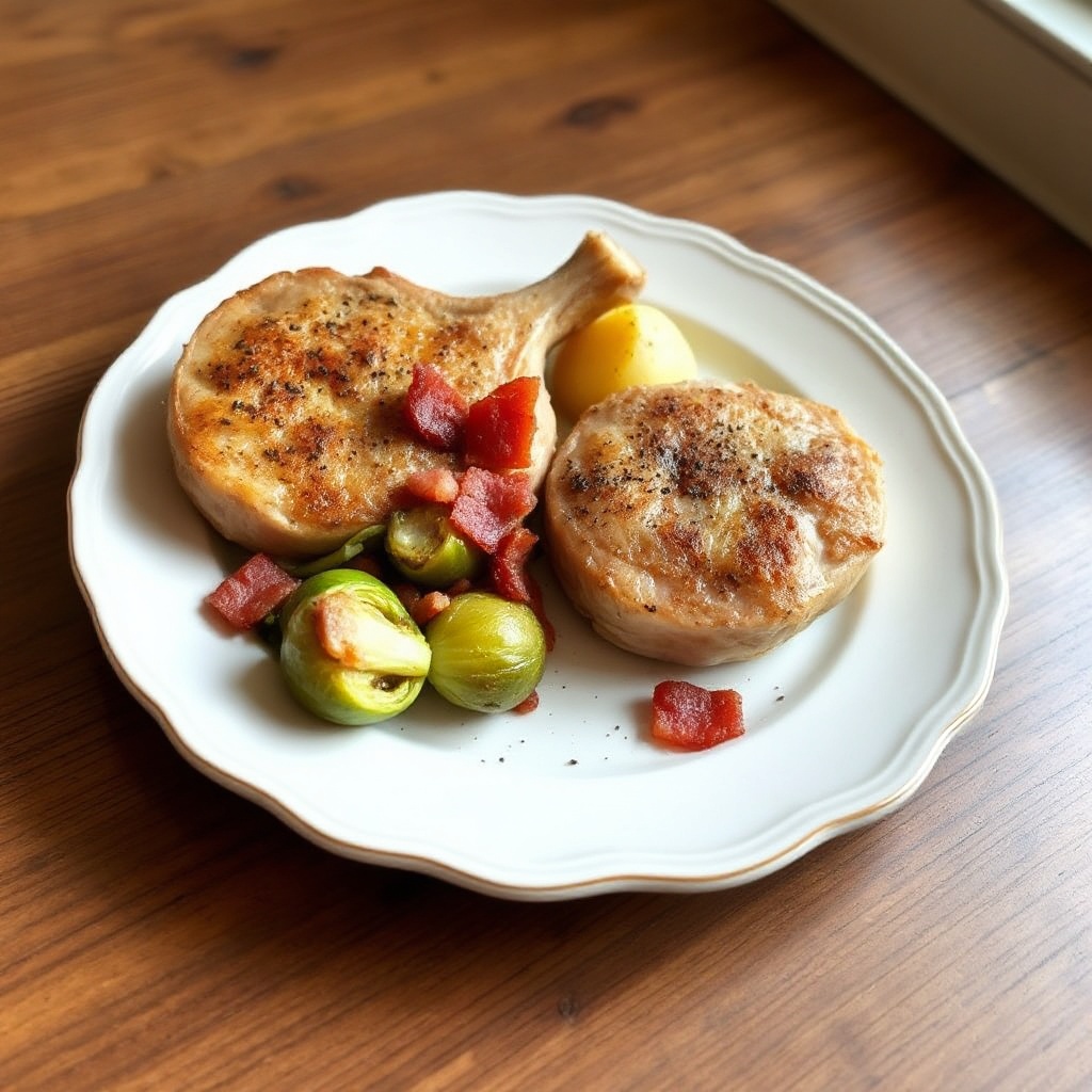 Braciole di Maiale Ripiene Salate con Cavoletti di Bruxelles e Pancetta