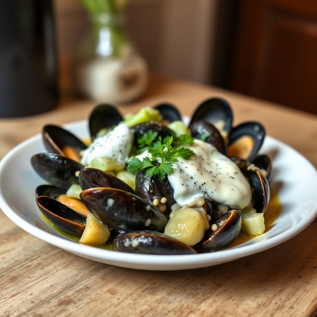 Cozze Cremose all'Aglio con Erbe Fresche