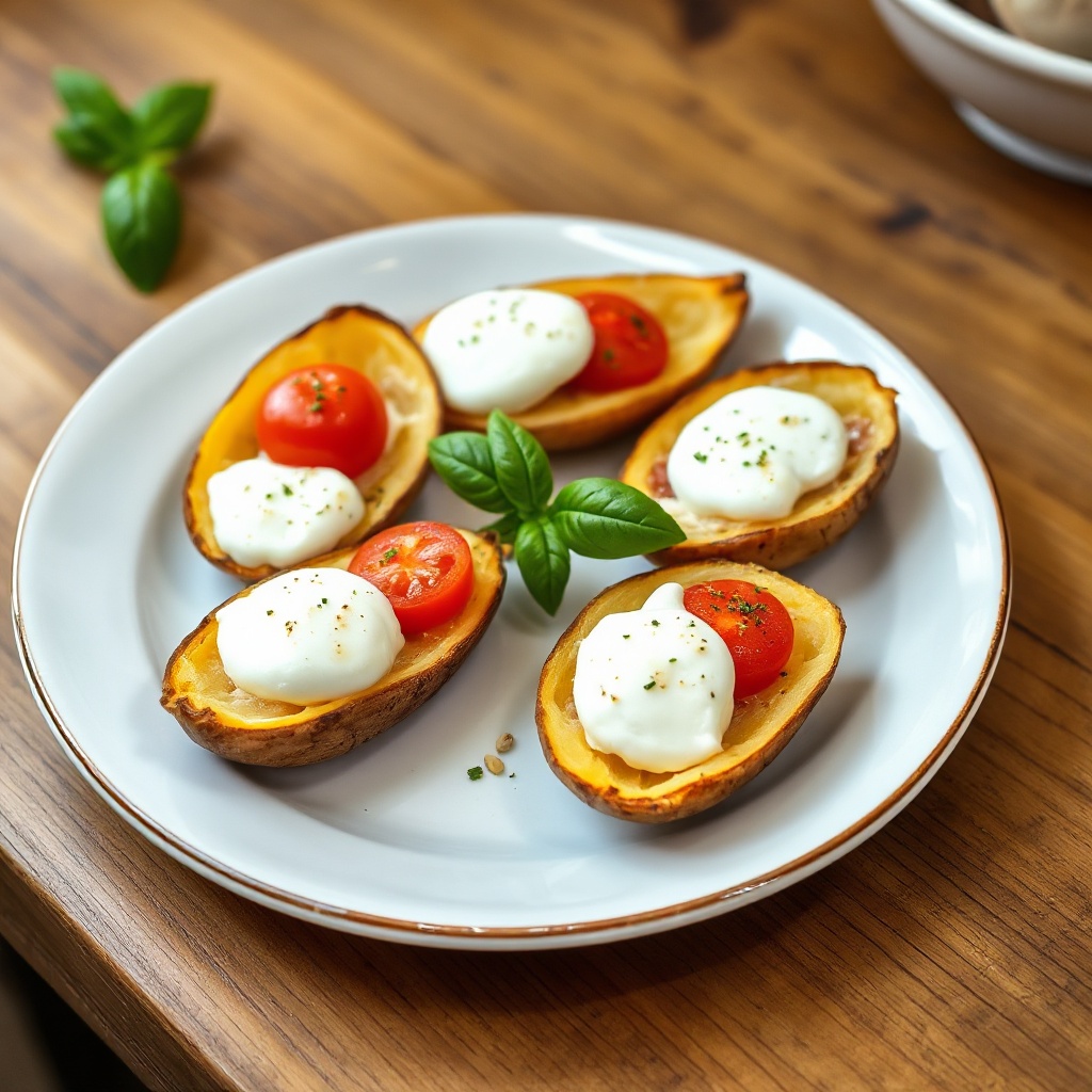 Stuffed Potato Skins with Mozzarella and Basil