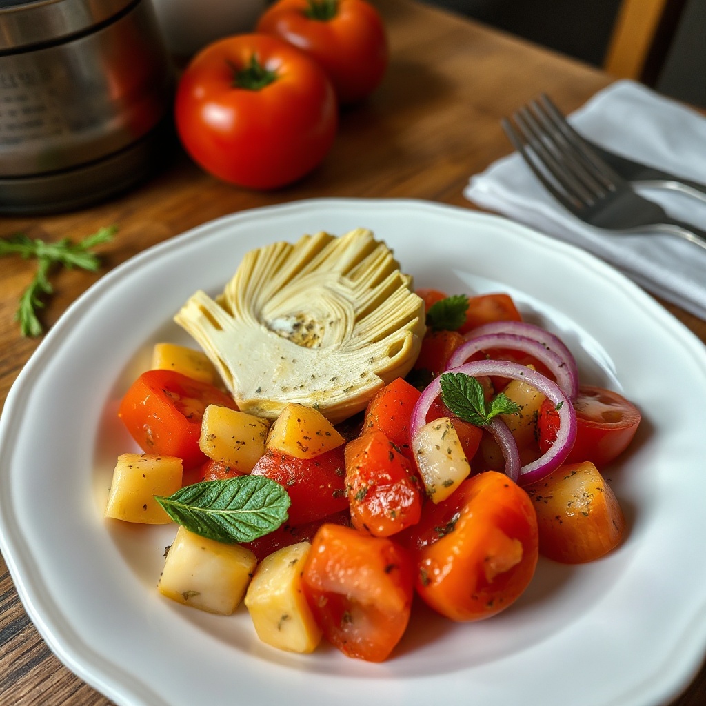 Mediterraner Artischocken- und Tomatensalat
