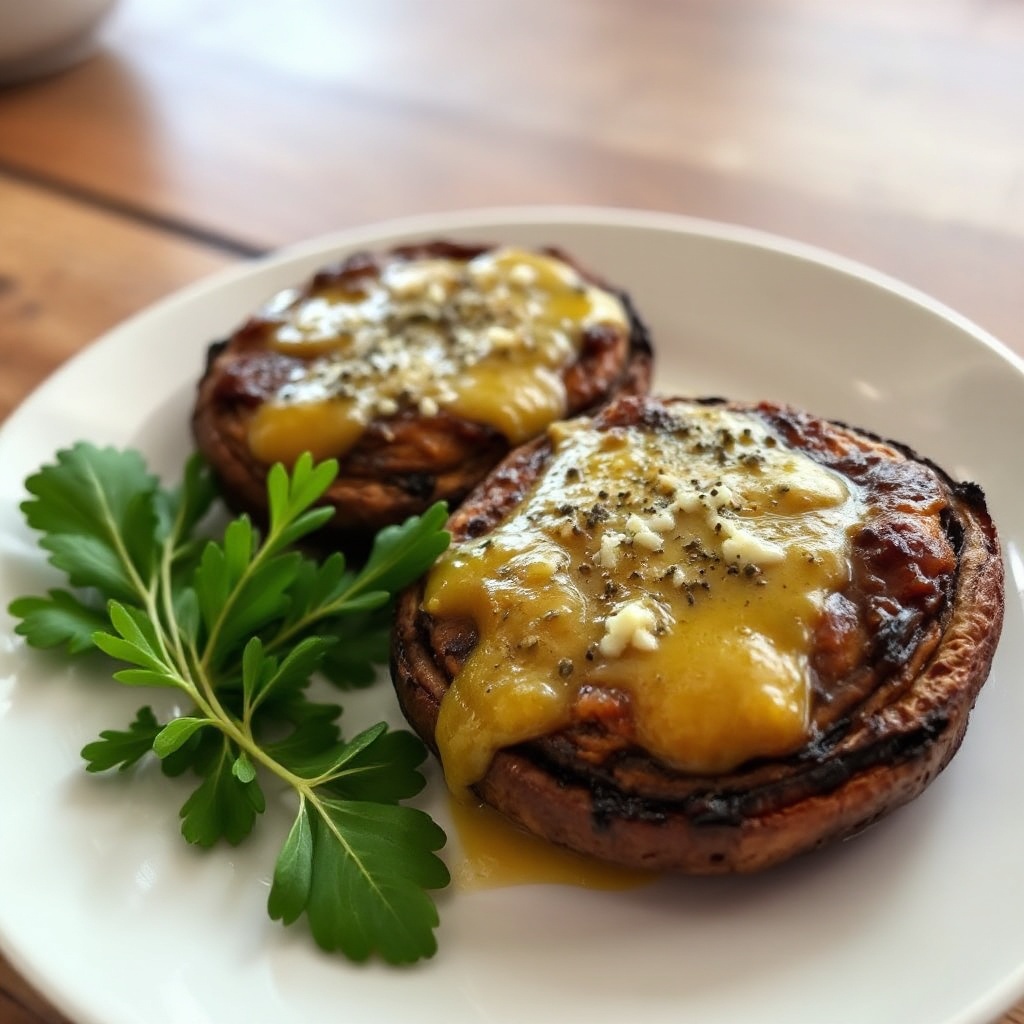 Im Ofen geröstete Portobello-Pilze mit Knoblauch-Kräuter-Dressing