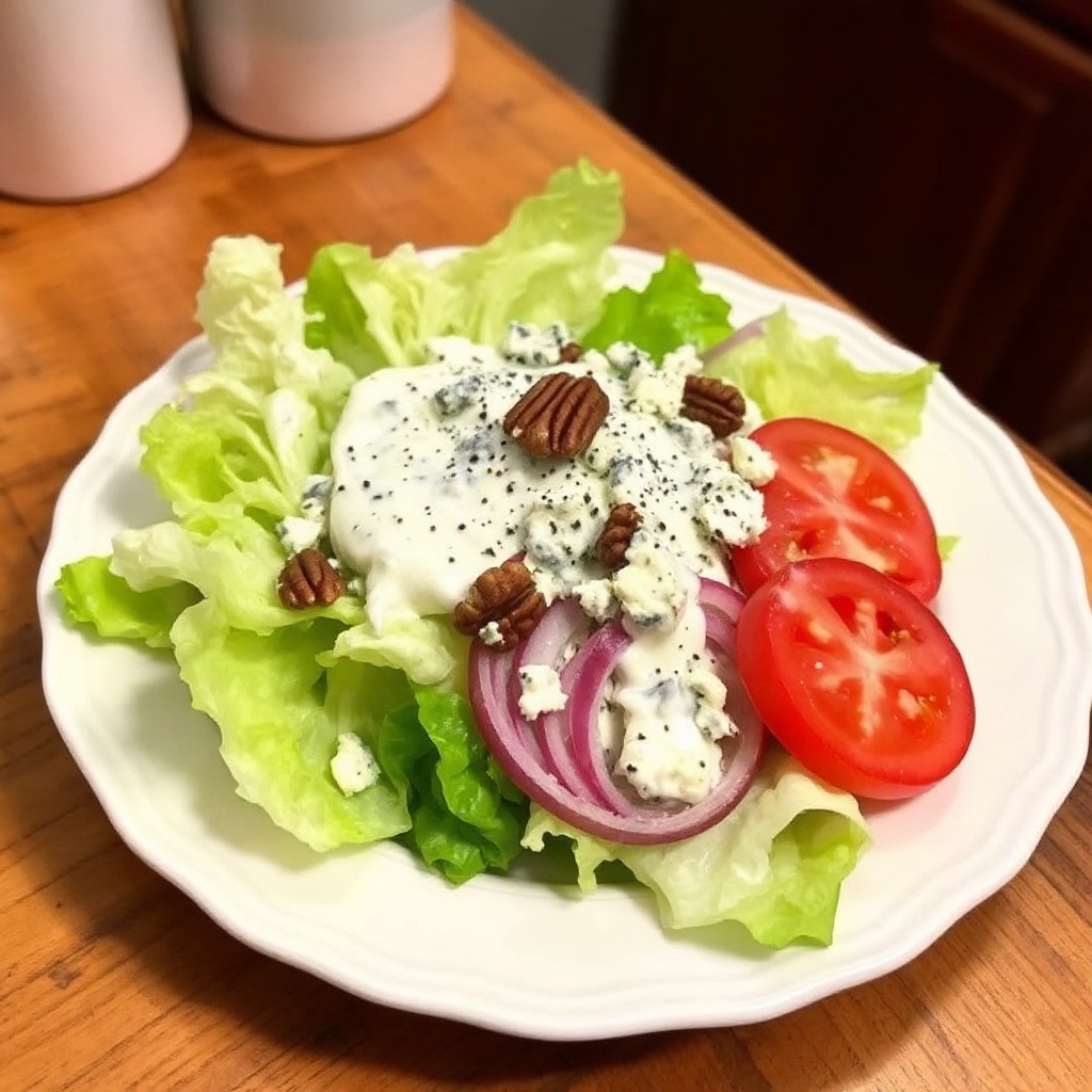 Knackiger Eisbergsalat mit cremigem Blauschimmelkäse-Dressing