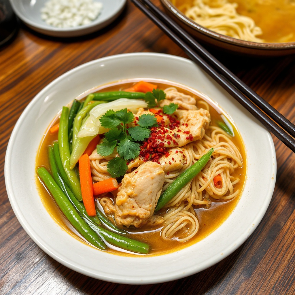 Herzhafte Hähnchen- und Gemüse-Ramen-Suppe