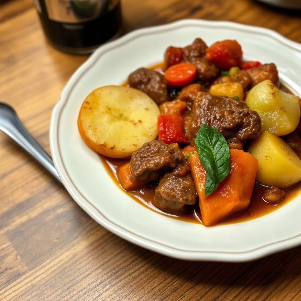 Herzhafter irischer Rindfleisch-Eintopf mit Stout