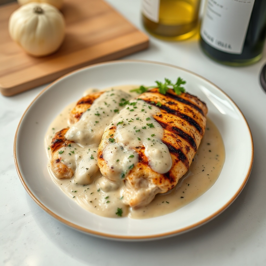 Pollo alla Griglia con Salsa Cremosa di Erbe e Vino