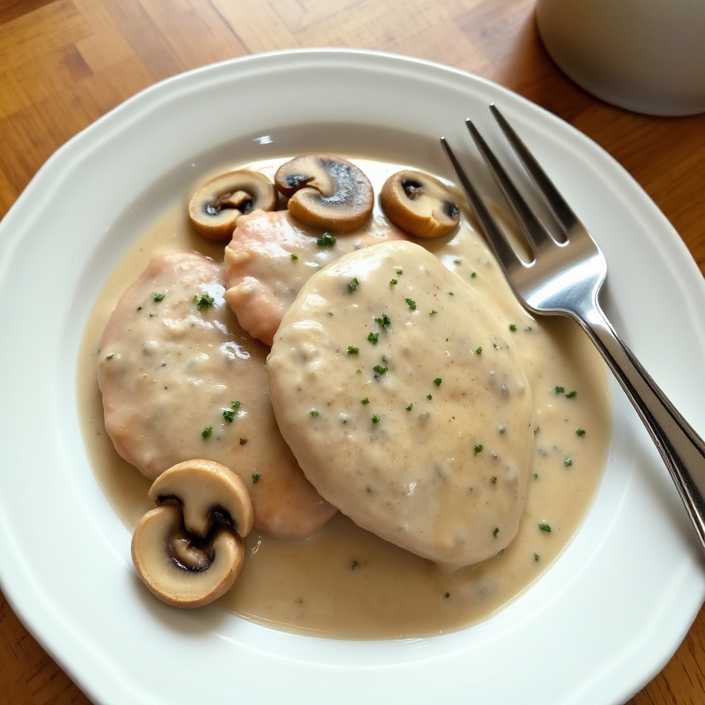 Putenmedaillons mit cremiger Pilzsauce